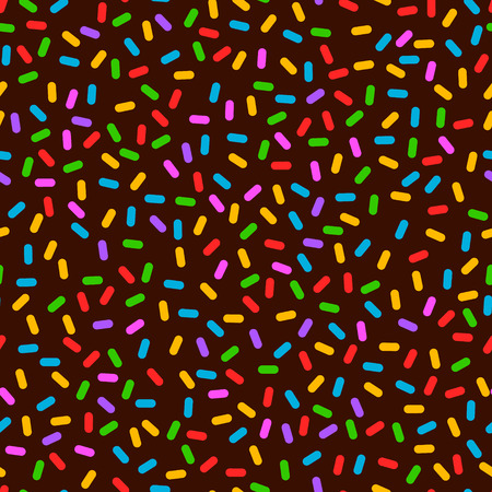 Colorful confetti on dark brown, memphis abstract seamless pattern, vector backgroundのイラスト素材