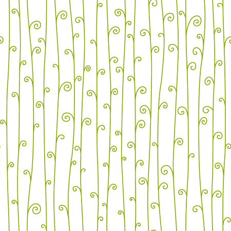 Green and white vine spouts with curls, stylized climbing plants spring seamless pattern, vector illustrationのイラスト素材