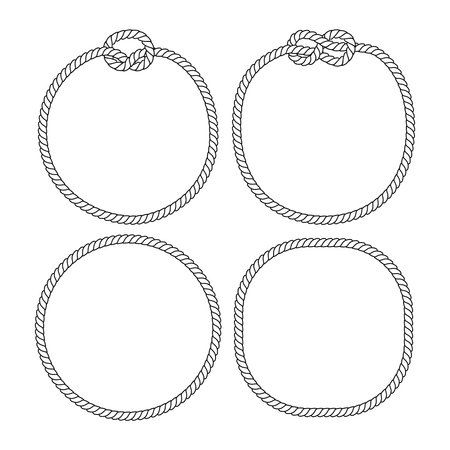 Black and white marine knots twine rope circle frames set, vector illustrationのイラスト素材