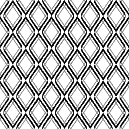 Black and white ikat rhombus shape geometric seamless pattern, vector backgroundのイラスト素材