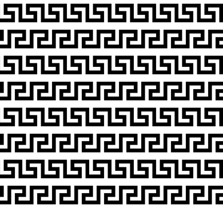 Black and white greek meander seamless pattern, vector backgroundのイラスト素材