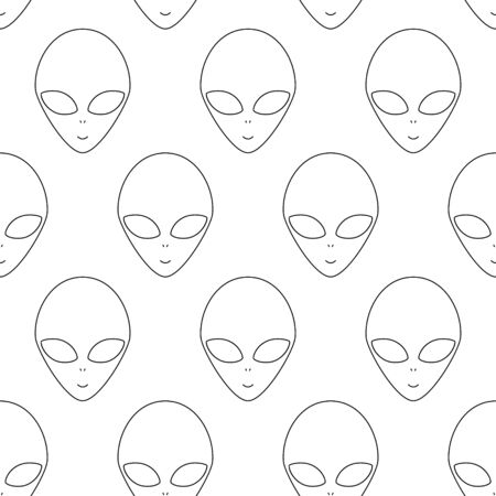 Simple linear black and white alien head seamless pattern, vector illustrationのイラスト素材