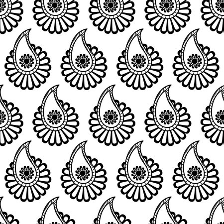 Black and white simple traditional oriental paisley floral seamless pattern, vectorのイラスト素材
