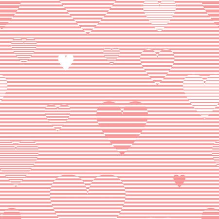 Pastel colored pink simple cute striped hearts subtle seamless pattern, valentines day illustration, vectorのイラスト素材