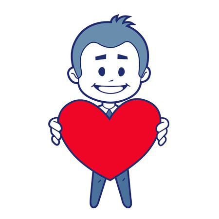 Smiling character with red heart for Valentine's dayのイラスト素材