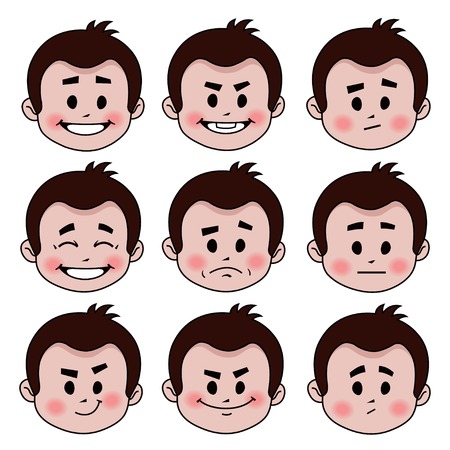 Set of nine facial expressions on white backgroundのイラスト素材
