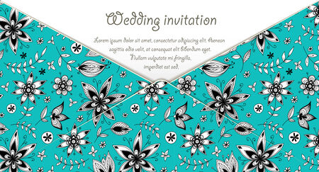 Wedding invitation card with blue floral pattern.のイラスト素材
