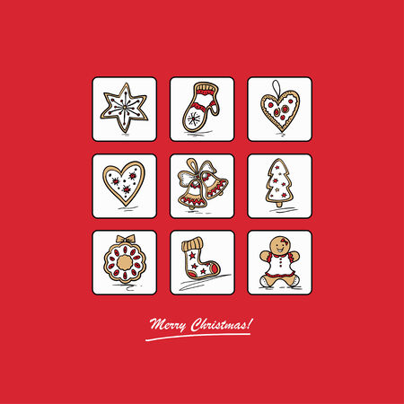 Christmas card with Christmas gingerbreads . Vector illustration.のイラスト素材