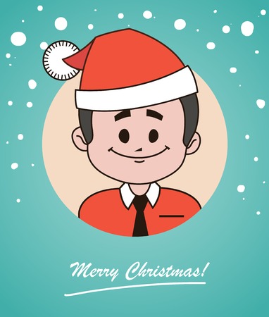 Christmas card  with happy  Santa Claus in red hat and tieのイラスト素材