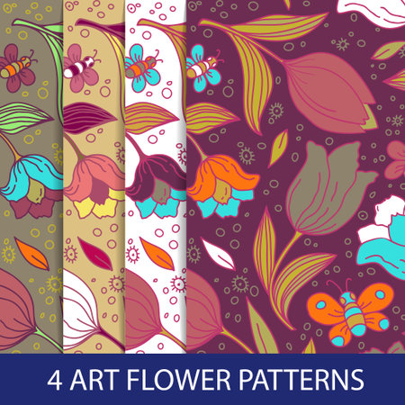 Set of flower patterns with tulips.のイラスト素材