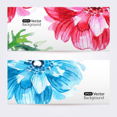 Two floral watercolor banners with anemones. The vector templates  you can use for visit cards, labels or banners.のイラスト素材