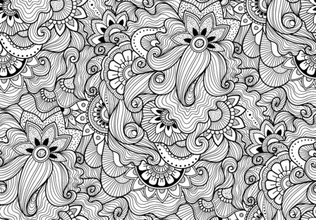 Decorative nature ornamental seamless pattern. Zen-tagle style and mehndi style.のイラスト素材