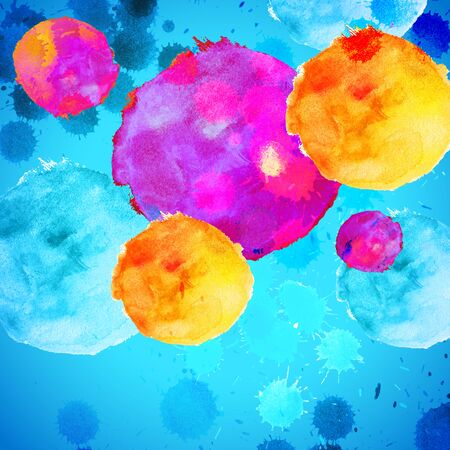 Colorful watercolor abstract background with stains and paint splashesの写真素材