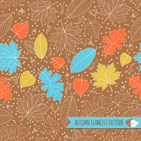Autumn seamless pattern with seeds and leaves. Vector illustrationのイラスト素材