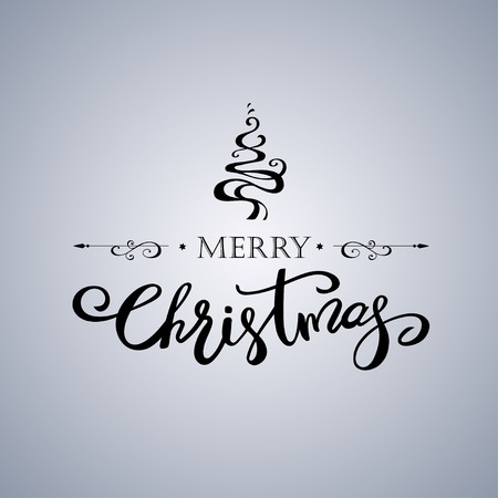 Merry Christmas greeting card with decorative Christmas tree. Holiday lettering design.のイラスト素材