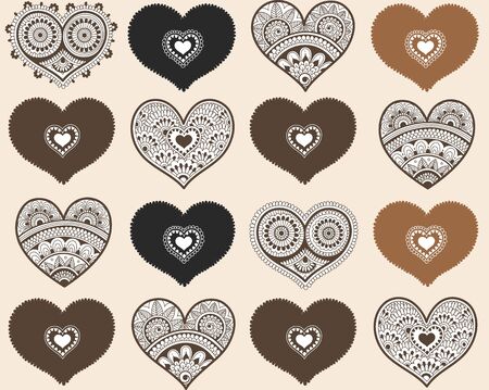 Valentines seamless pattern with lace hearts. Mehndi styleのイラスト素材