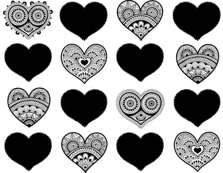 Valentines seamless pattern with lace hearts. Mehndi styleのイラスト素材