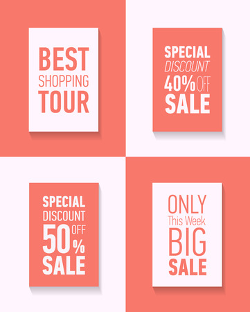 Flat modern sale posters. Best shopping tour. Special discount 50 off sale. Only this week big sale.のイラスト素材