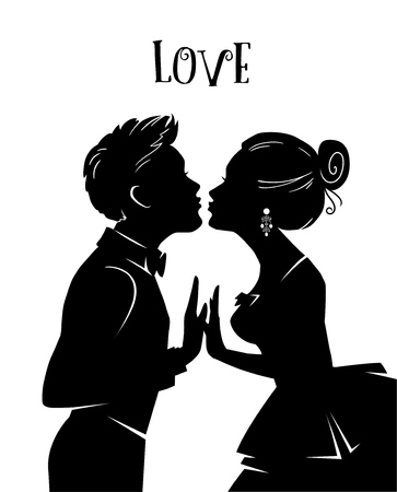 Young man and woman kissing.Illustration for wedding invitation card or Valentines Day Card.のイラスト素材