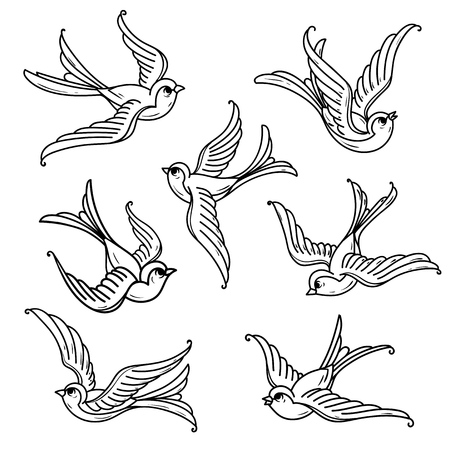 Set of flying bluebirds. Free birds Symbol of hopeのイラスト素材