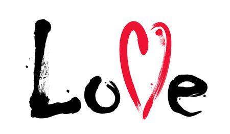 Word Love with red heart. Grunge letteringのイラスト素材