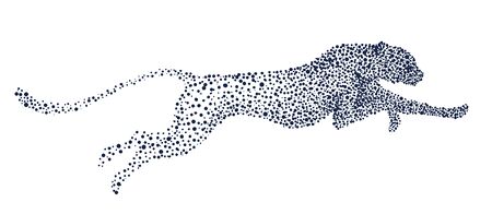 Leopard jumping tattoo. Dotwork styleのイラスト素材