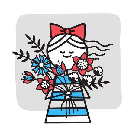 Girl with bouquet of flowers. Mothers dayのイラスト素材