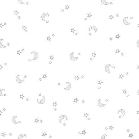 Stars and Moon Pattern. Babys Seamless Pattern with Smiling Slipping Moon and Stars on White Background.のイラスト素材