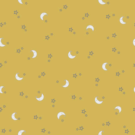 Stars and Moon Pattern. Babys Seamless Pattern with Smiling Slipping Moon and Stars on Yellow Background.のイラスト素材