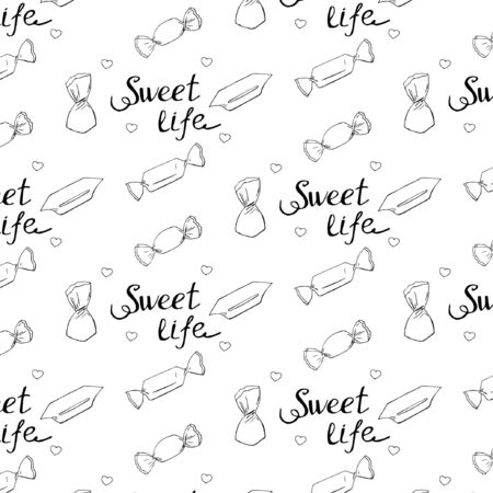 Candy bar doodle background. Vector illustration.のイラスト素材