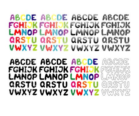Set of English hand-drawn colored alphabet.Vector illustration.のイラスト素材