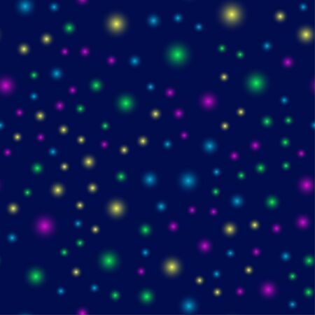 Vector illustration. Seamless pattern. Multicolored glowing circles on blue background.のイラスト素材