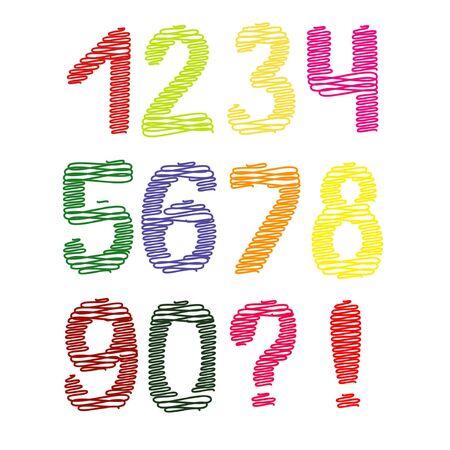 Vector illustration. Set of colorful hand-drawn numbers from zero to nine.のイラスト素材