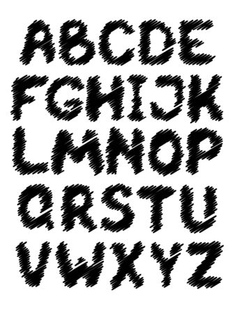 Vector illustration. Black and white hand-drawn alphabet.のイラスト素材