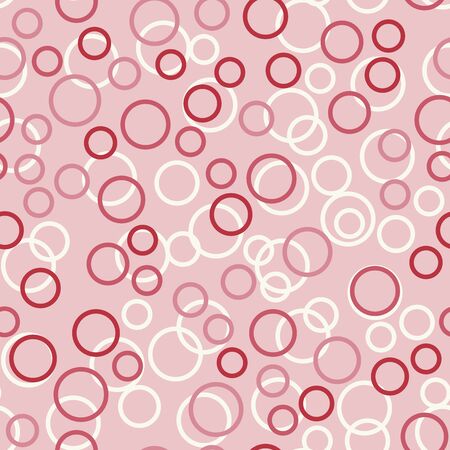 Vector illustration seamless pattern in retro style. Circles of three colors: pink, red and white, arranged in a random order on a light pink background.のイラスト素材
