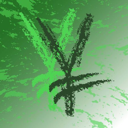 Vector illustration currency symbol yen drawn in graffiti style on a dark green abstract backgroundのイラスト素材