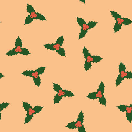 Seamless poinsettia pattern on beige background. Flat vector illustrationのイラスト素材
