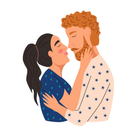 Young man and woman kissing. The couple hugs. flat vector illustrationのイラスト素材
