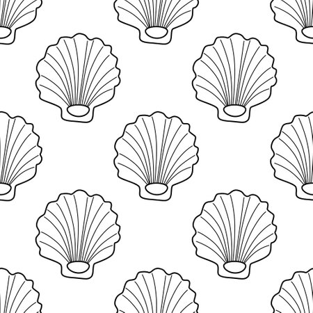 Seashell seamless pattern. flat vector illustrationのイラスト素材
