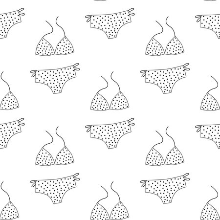 Women's swimsuit seamless black and white pattern. Doodle vector illustrationのイラスト素材