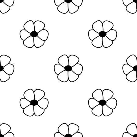 Black and white flower seamless doodle pattern. flat vector illustrationのイラスト素材