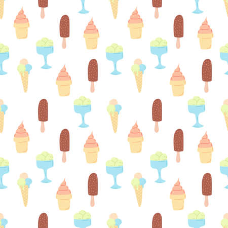 Seamless summer ice cream pattern. flat vector illustrationのイラスト素材