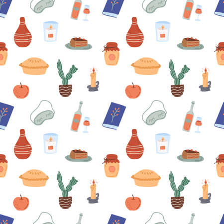 Seamless pattern cozy autumn. flat vector illustrationのイラスト素材