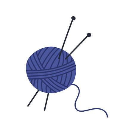A ball of thread with knitting needles. Doodle style. Cozy autumn. flat vector illustrationのイラスト素材