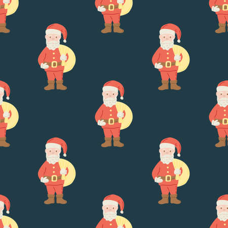 Seamless pattern with Santa Claus on a dark green background. flat vector illustrationのイラスト素材