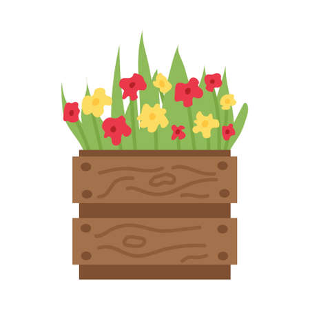 A box with spring flowers. flat vector illustrationのイラスト素材
