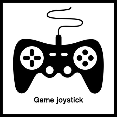 Joystick for Computer game or video game, controller or console for playing device in black frame. Element of Gaming and entertainment concept. Black and white flat vector illustration, eps10のイラスト素材