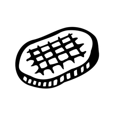 Grilled meat steak icon for web design isolated on white background. Hand drawn, doodle style. Beef or pork with grill strips. Black simple illustration. Vector pictogramのイラスト素材