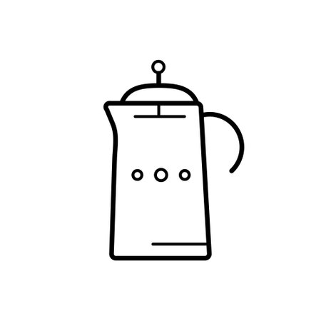 Glass teapot, French press, coffee pot for coffee, tea, hot drink. A modern, trendy, minimalistic linear icon. Flat design style. Vector illustration. Isolated objectのイラスト素材