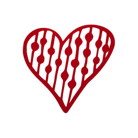 Red Heart hand draw, symbol of love and Valentines Day. Isolated flat icon on white background. Vector illustrationのイラスト素材
